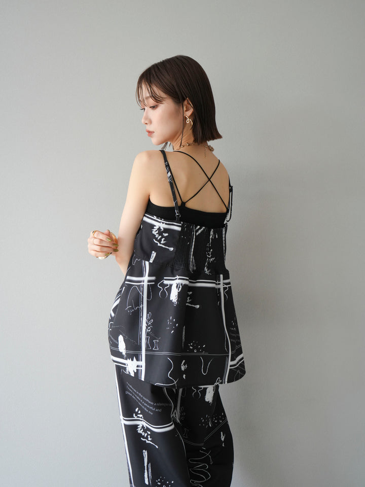 [予約]ペイント柄キャミソール/ブラック
