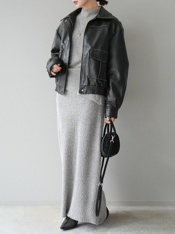 [予約]ブークレーニットIラインスカート/グレー