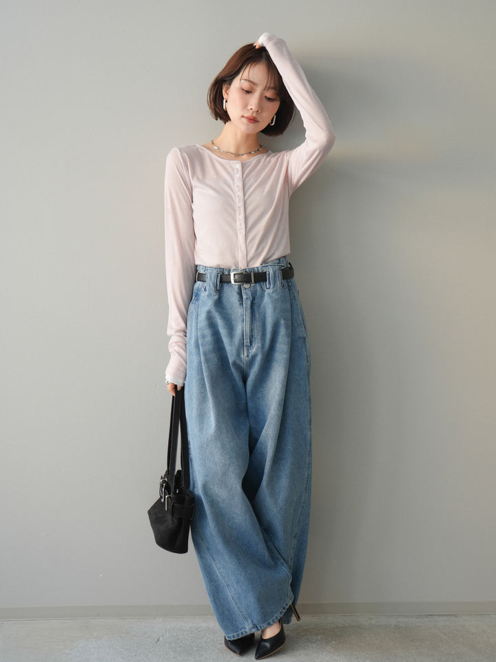 [予約]シアーリブバイカラーカーディガン/pink