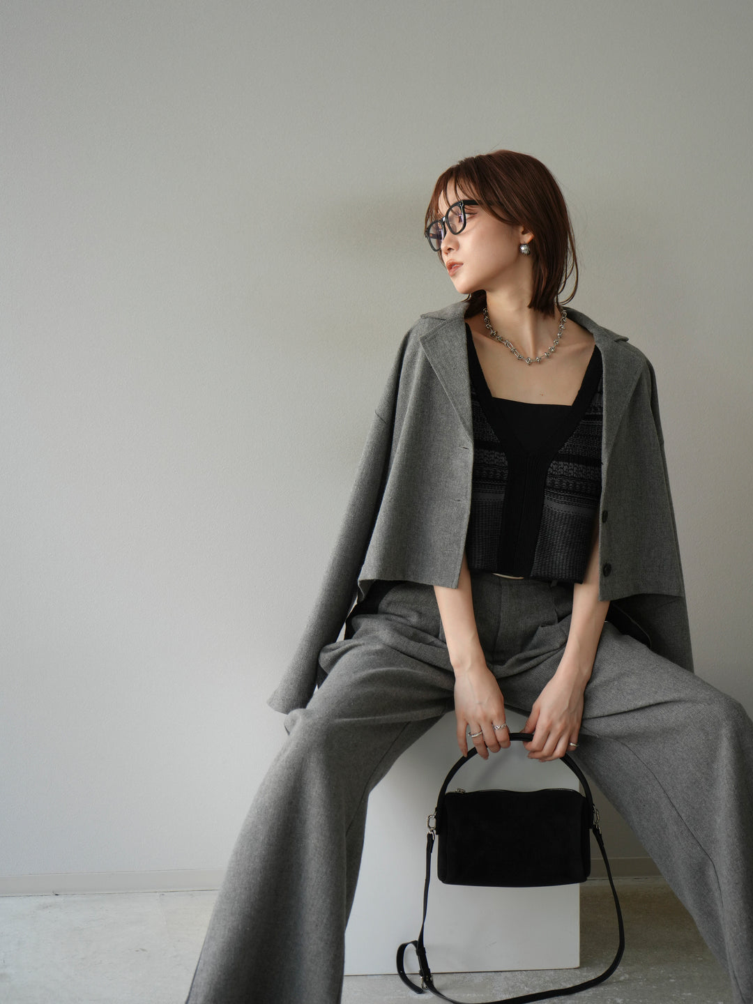 [予約]ツイードショートジャケット/グレー