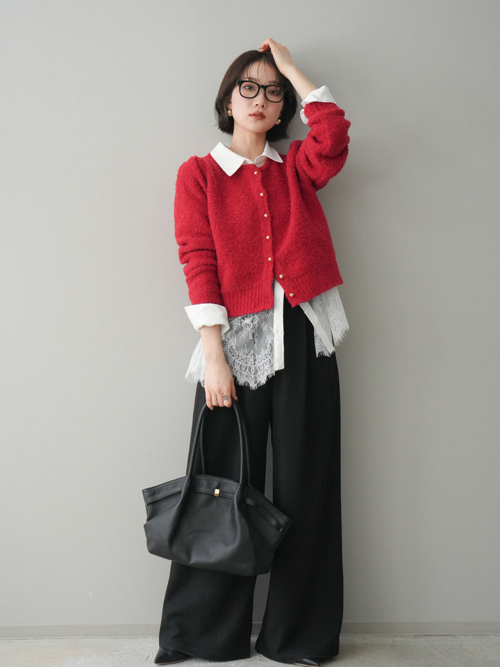 [予約]ウエストレースタックワイドパンツ/black