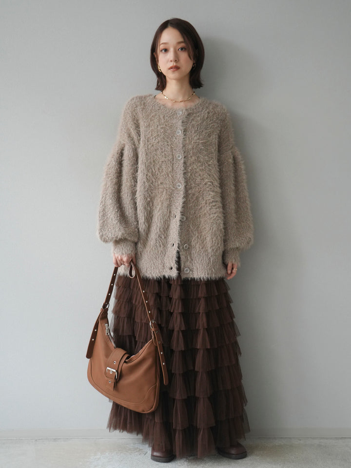 [予約]クルーネックランダムシャギーカーディガン/グレージュ