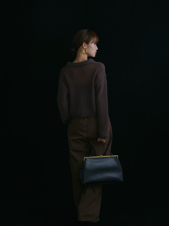 【Allure】[SET]起毛片畦編みシアーポロニット+タフタワイドカーブパンツ(2set)