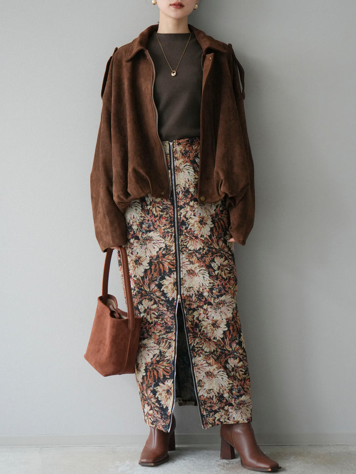 [SET]スウェードオーバーブルゾン+ゴブランフロントジップタイトスカート(2set)