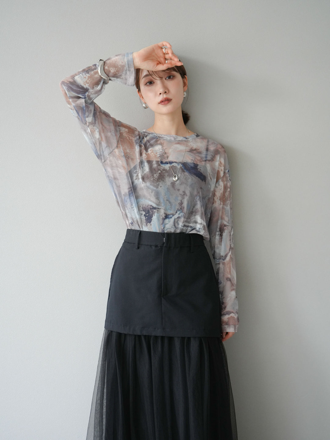 [予約]ニュアンス柄シアートップス/ブルー