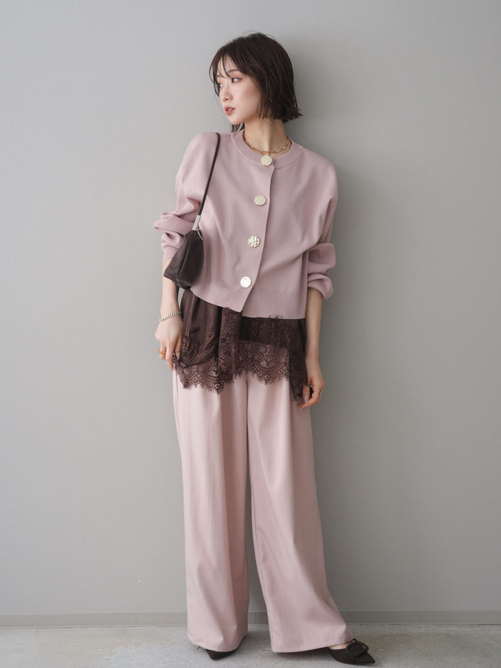 [SET]メタルボタンクルーネックニットカーディガン+選べるアクセセット(2set)