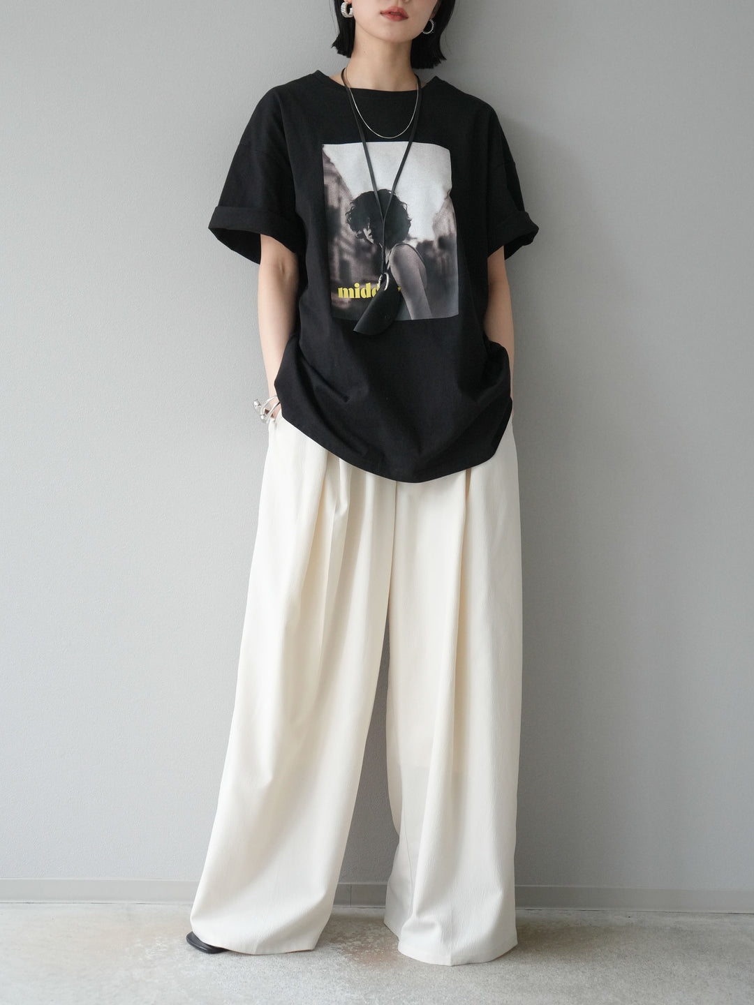 [預購] 縐雪紡褶皺寬褲/象牙白