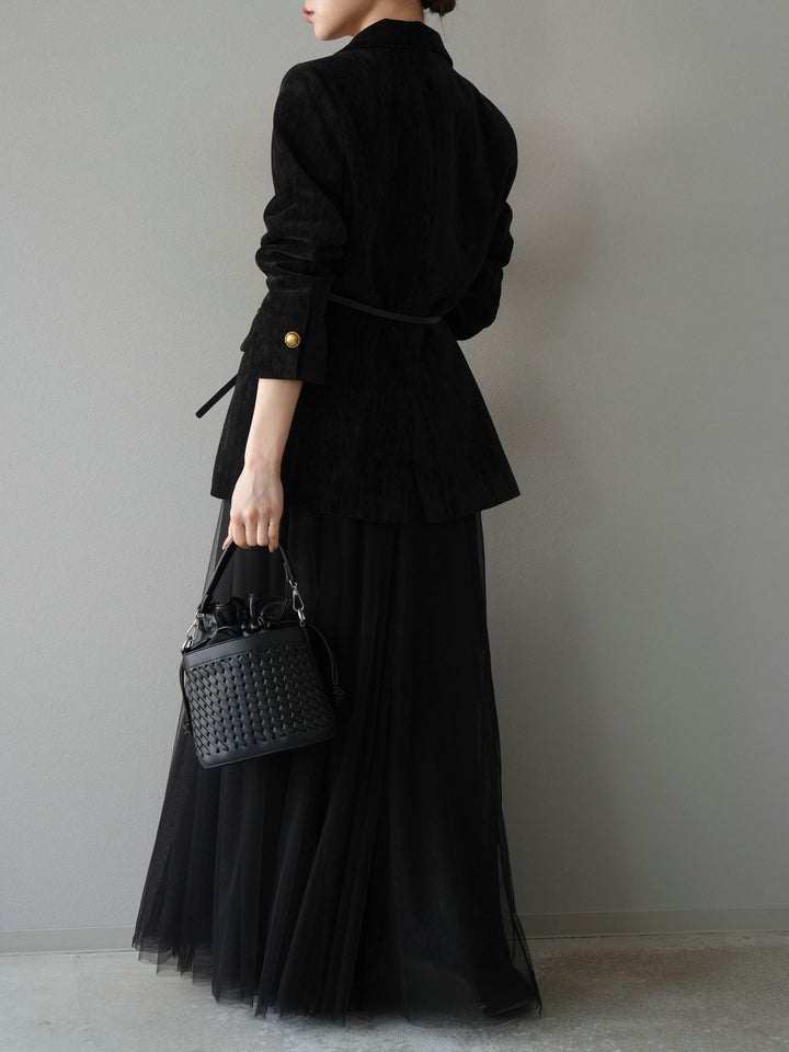 [SET]ベロアダブルジャケット+チュールボリュームスカート(2set)