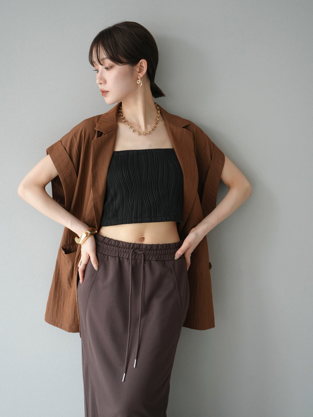 [SET]リネンライクノースリーブダブルジレ+リネンライクノースリーブダブルジレ(2set)