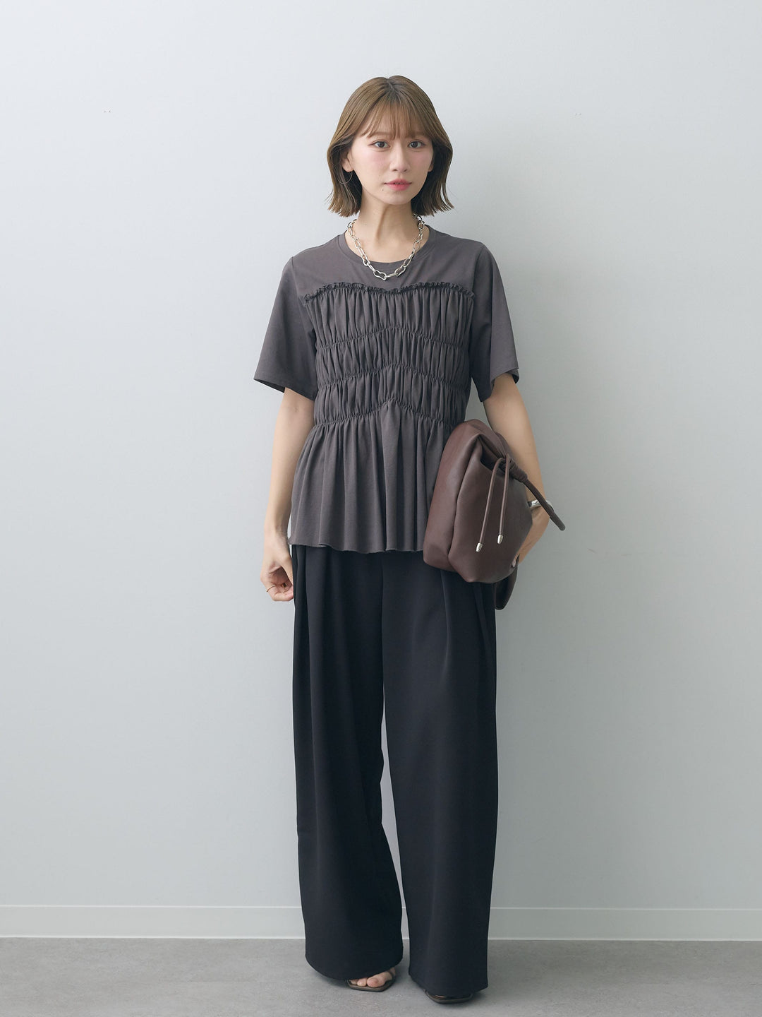 [SET]クールタッチシャーリングTEE+クレープデシンタックワイドパンツ(2set)