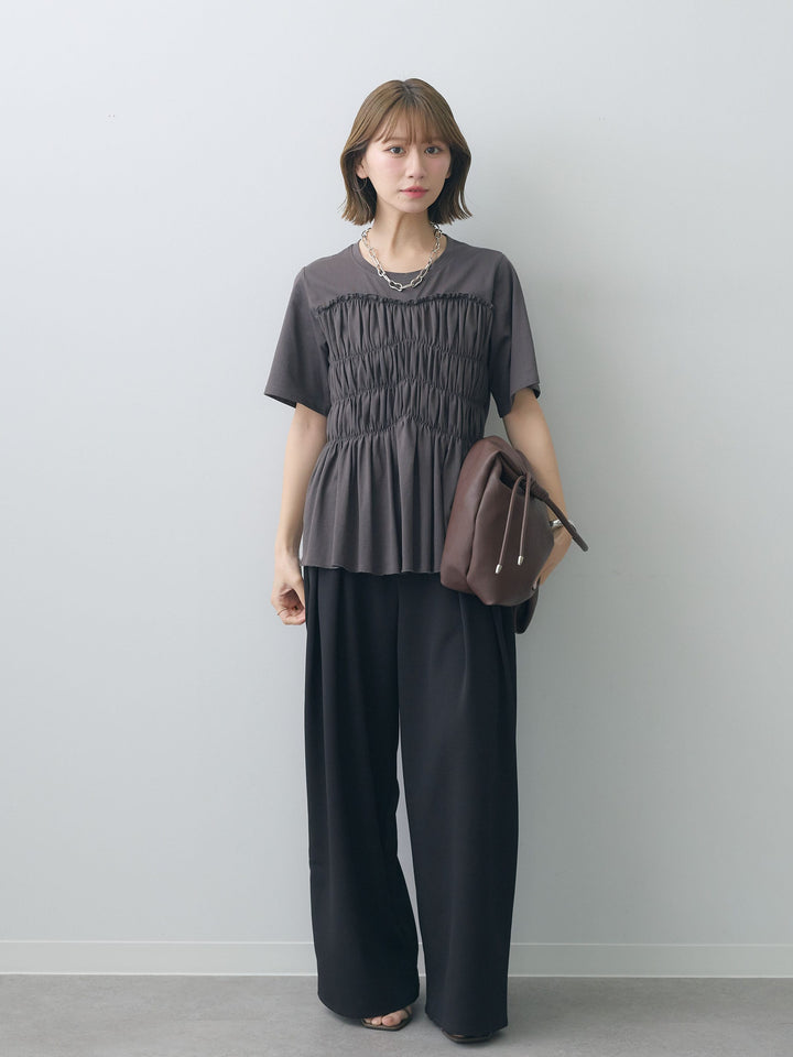[SET]クールタッチシャーリングTEE+クレープデシンタックワイドパンツ(2set)