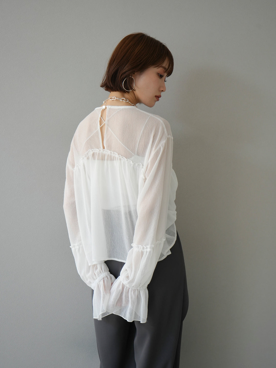 [SET] Willow sheer volume gathered blouse + selectable accessory set (2 sets)