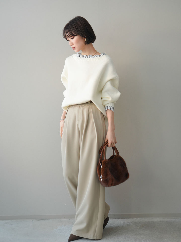 [予約]ウエストレースタックワイドパンツ/ivory