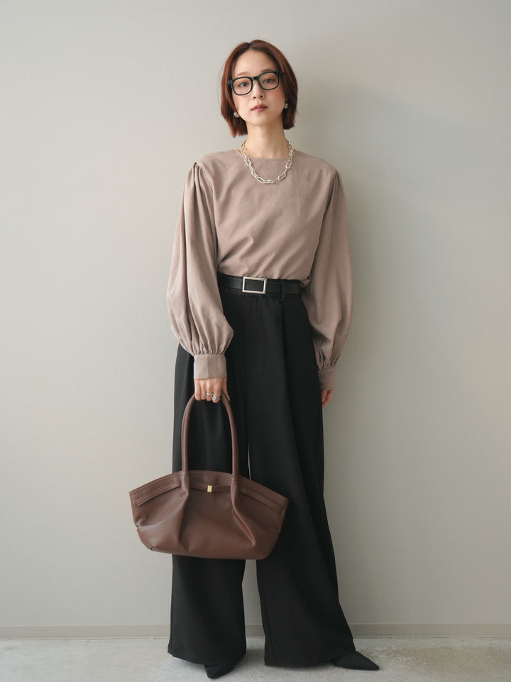 [予約]サテンベルトタックワイドパンツ/black