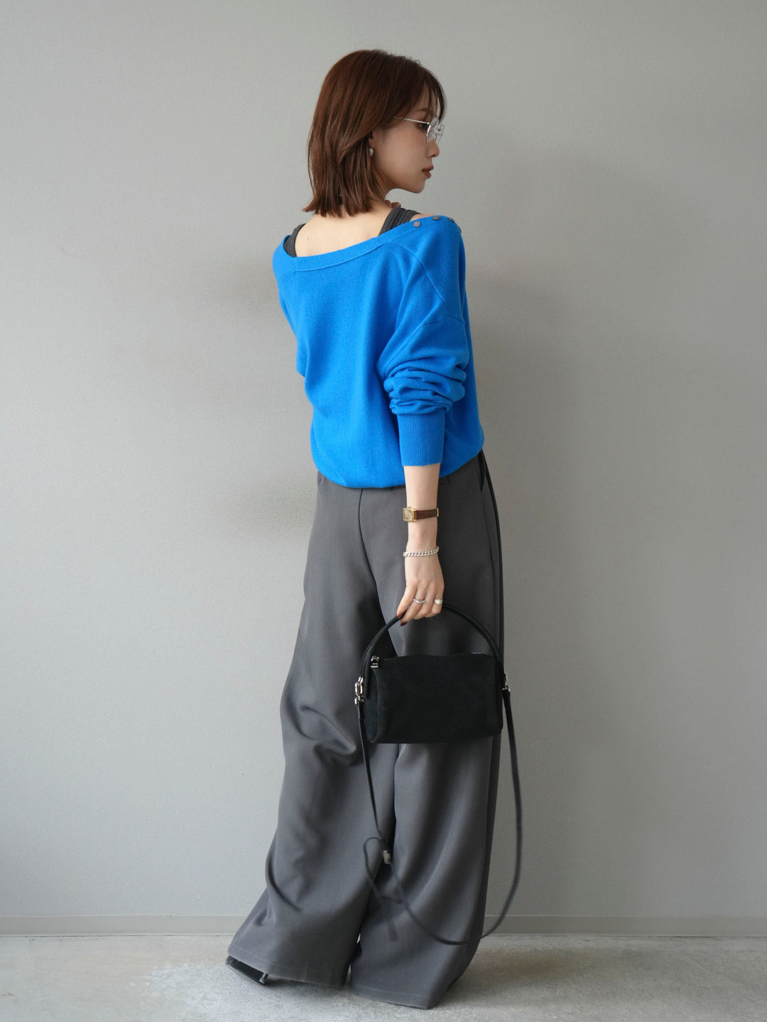 [SET]デザインボタンニットカーディガン＆タンクトップSET+ベルトループデザインワイドパンツ(2set)