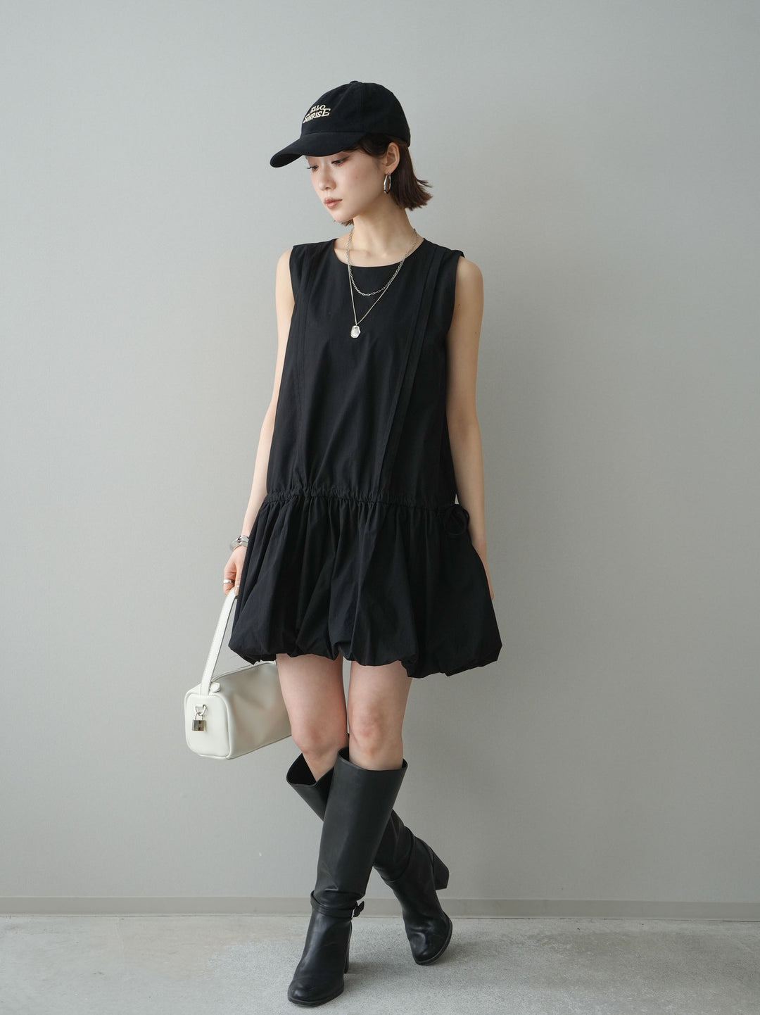 [予約]ノースリバルーンミニワンピース/black