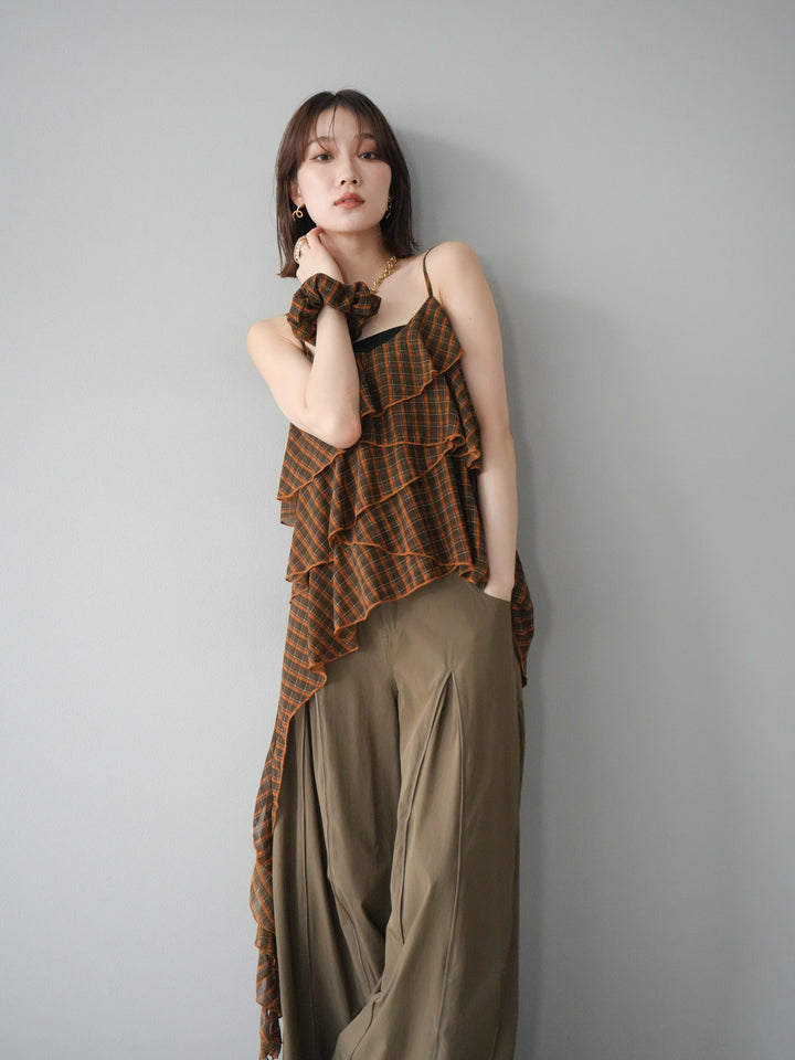 [予約]チェック柄ラッフルキャミソール/ブラウン