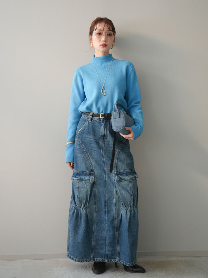 [SET]ボトルネック裾カールリブニットトップス+ボトルネック裾カールリブニットトップス(2set)