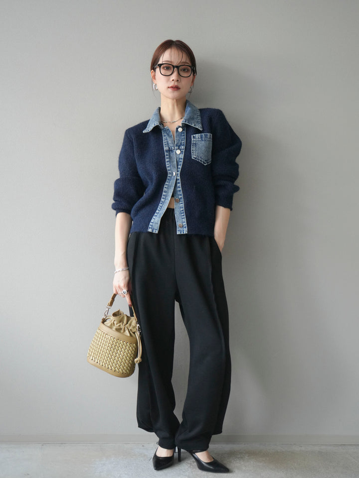 [予約]デニム襟ポケットニットカーディガン/navy