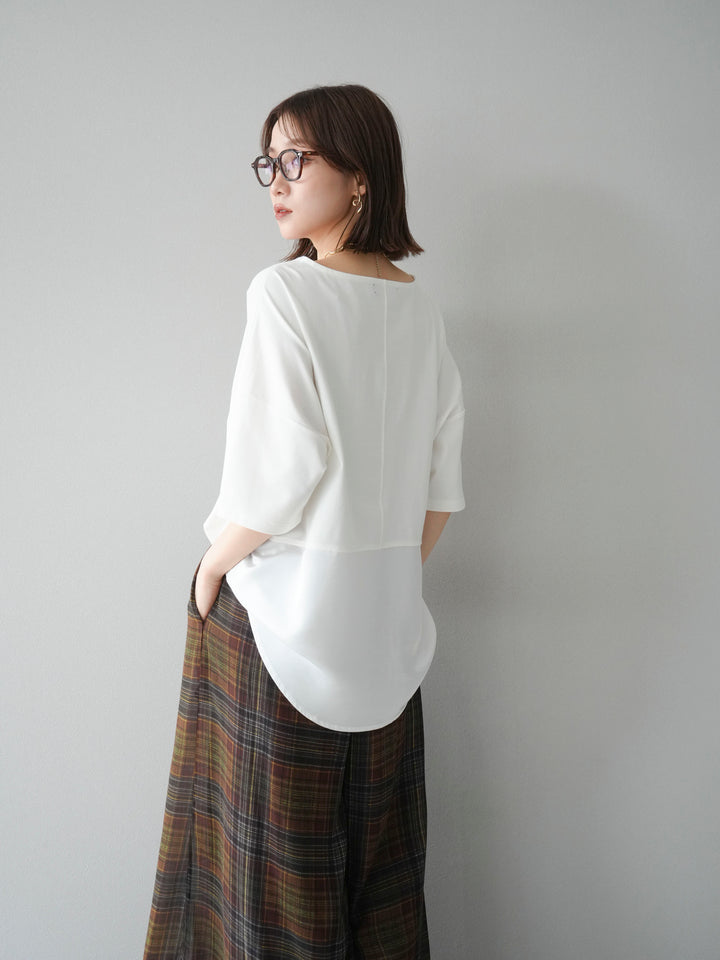 [予約]異素材メタリックロゴ刺繍×プリントTシャツ/オフ