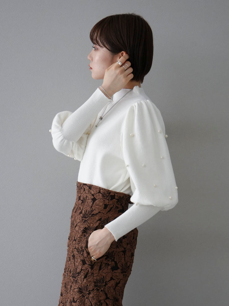 [Pre-order] Volume Sleeve Pearl Knit Pullover/Ivory