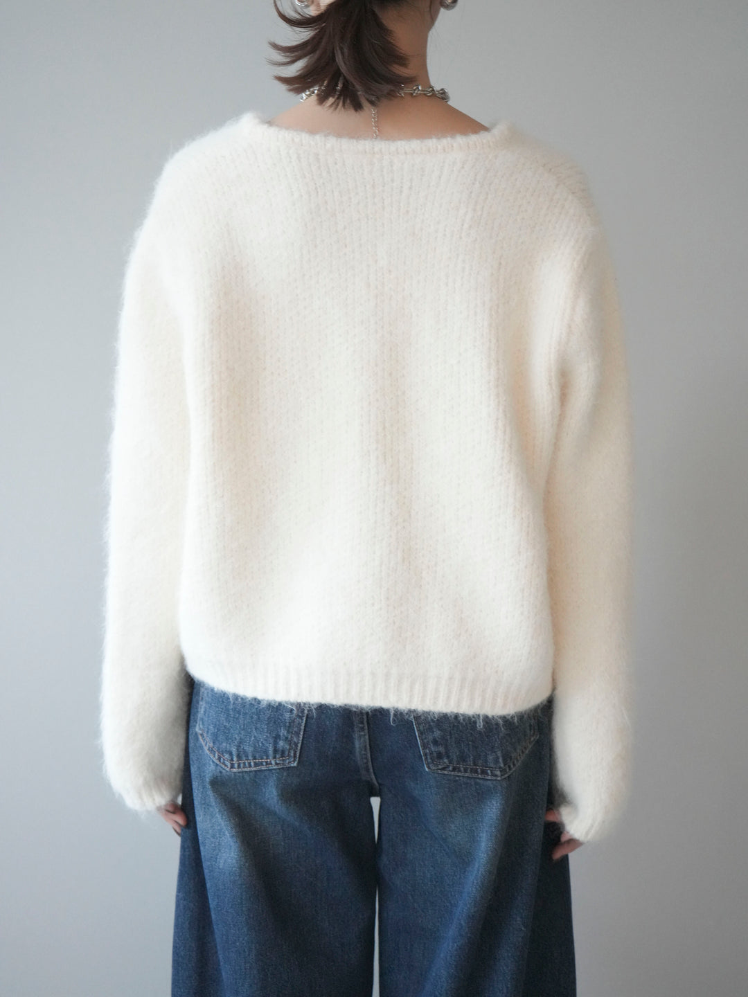 [予約]キーネックシャギーニットカーディガン/ivory