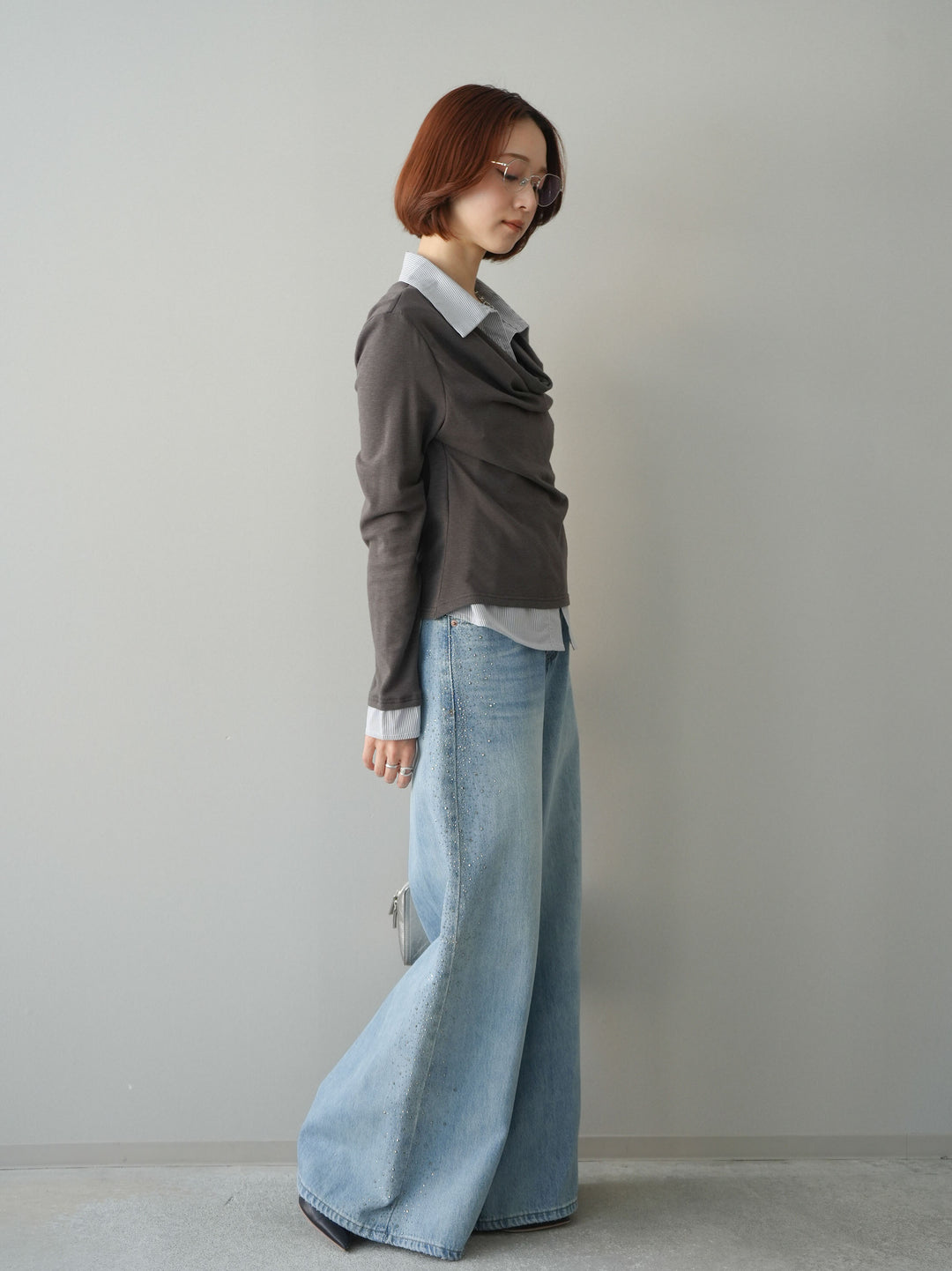 [予約]サイドビジューワイドデニムパンツ/lightblue