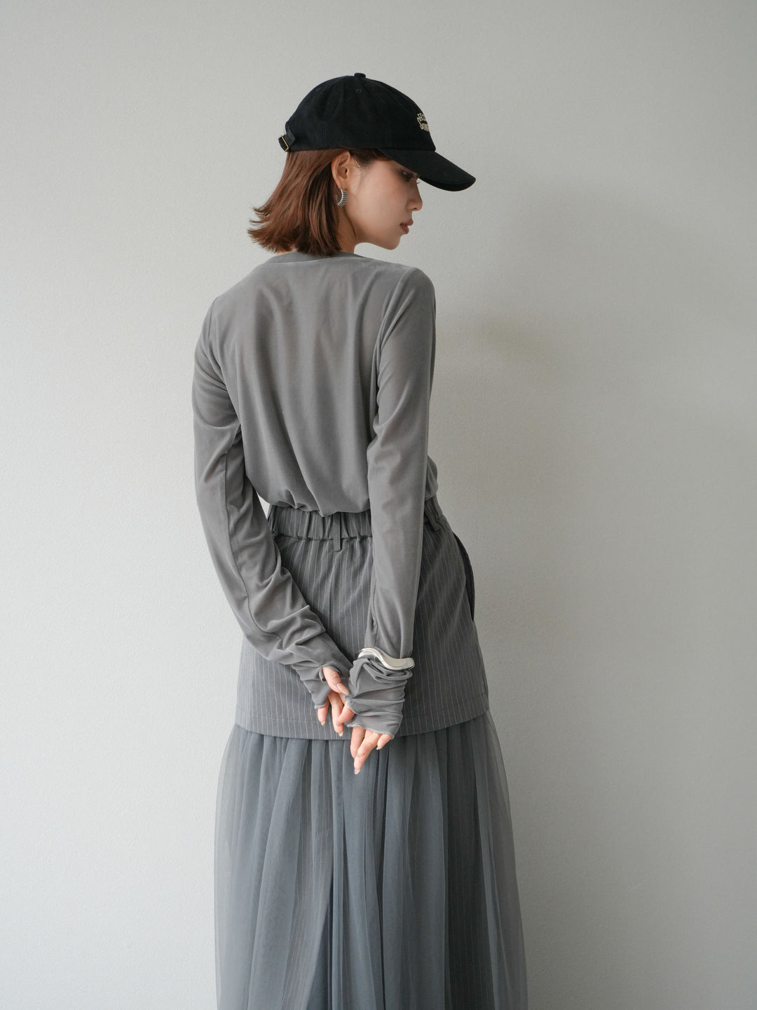 [予約]シアーベロアフィンガーホールトップス/グレー