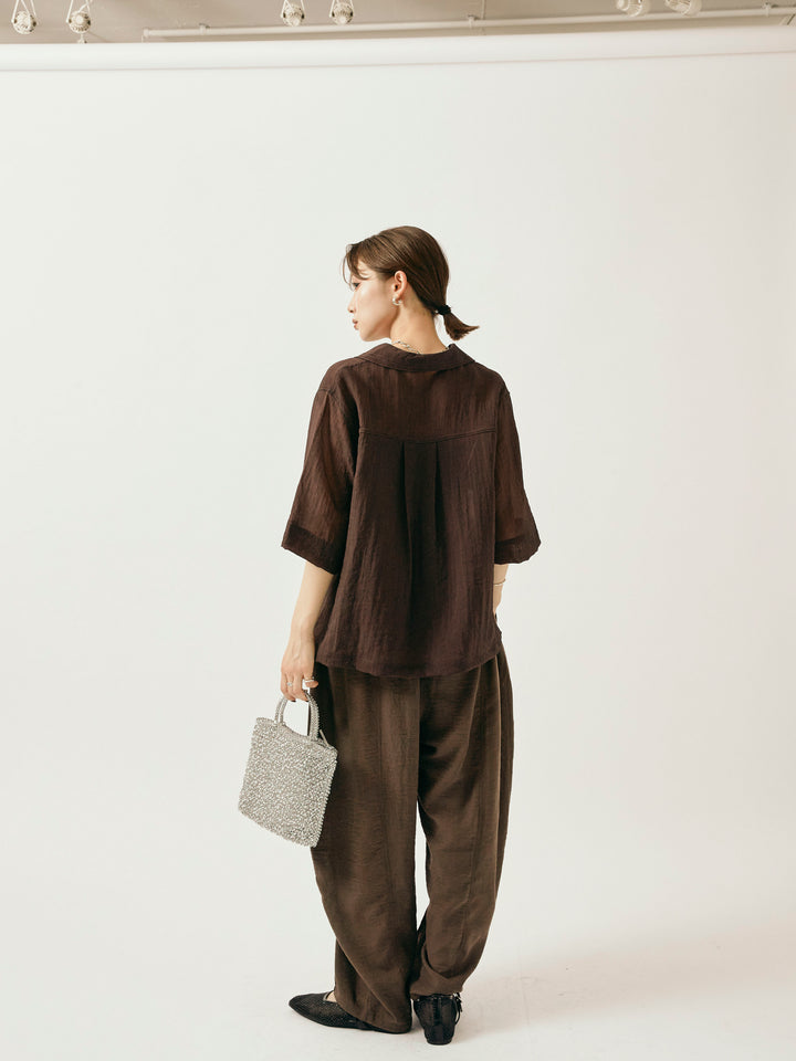 [予約]リネンライクベイカーバルーンパンツ/ブラウン