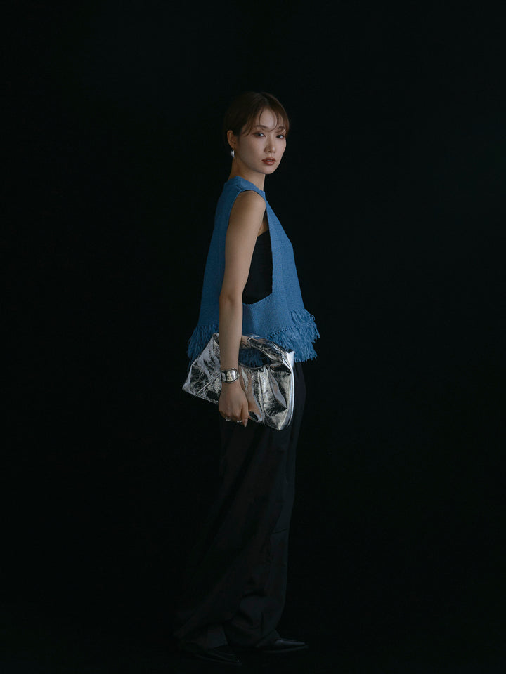 【Allure】[SET]フェザーヤーンニットベスト+タフタワイドカーブパンツ(2set)