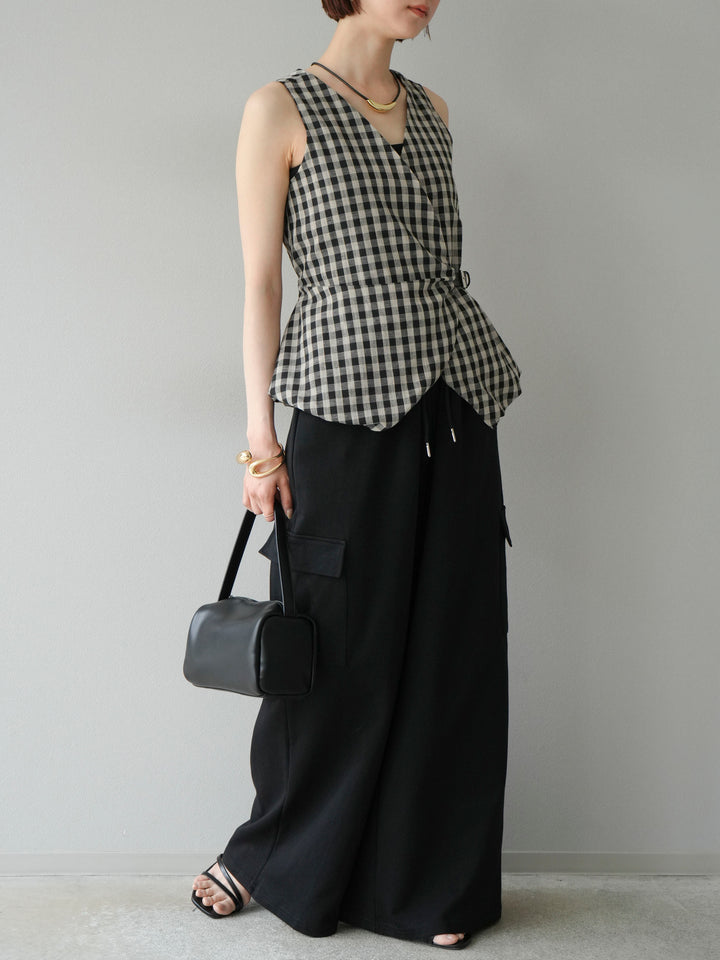 [SET]ベルトデザインバルーンブラウス+ウエストラインサイドポケットスウェットパンツ(2set)