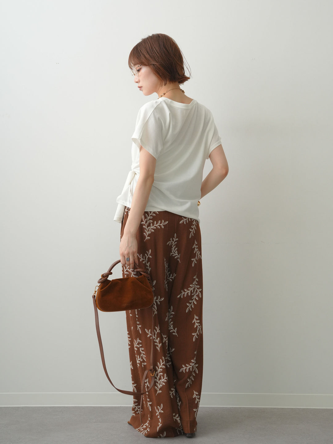 [SET]サイドノットTEE+リーフプリントタックワイドパンツ(2set)