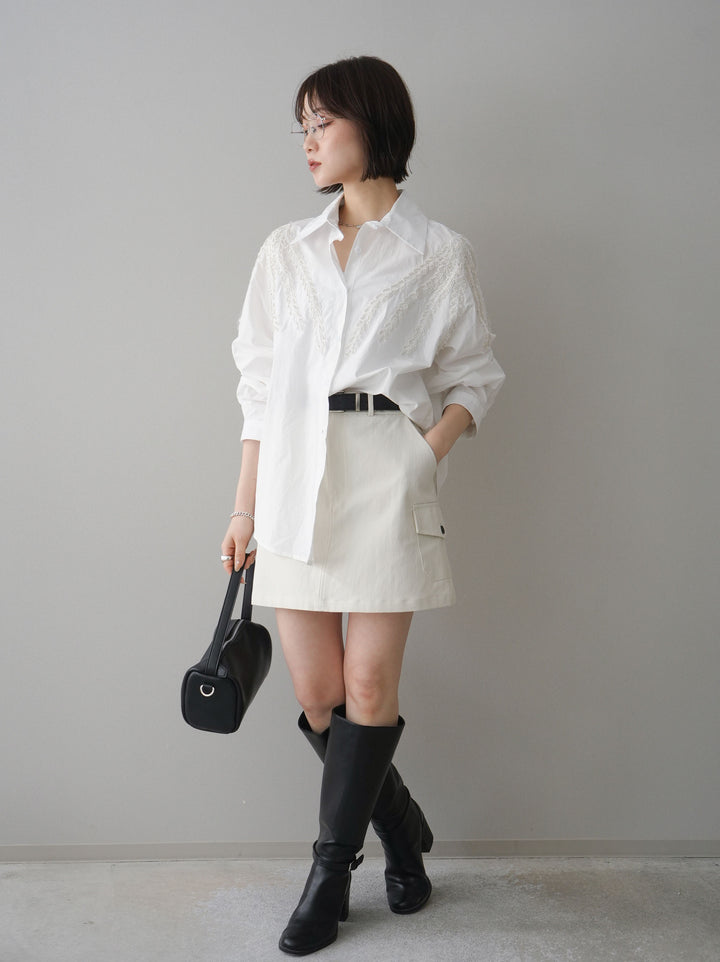 [予約]ベルト付カーゴミニスカート/white