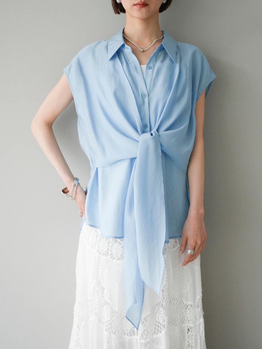 [SET]フロントタイシアーブラウス+選べるアクセセット(2set)