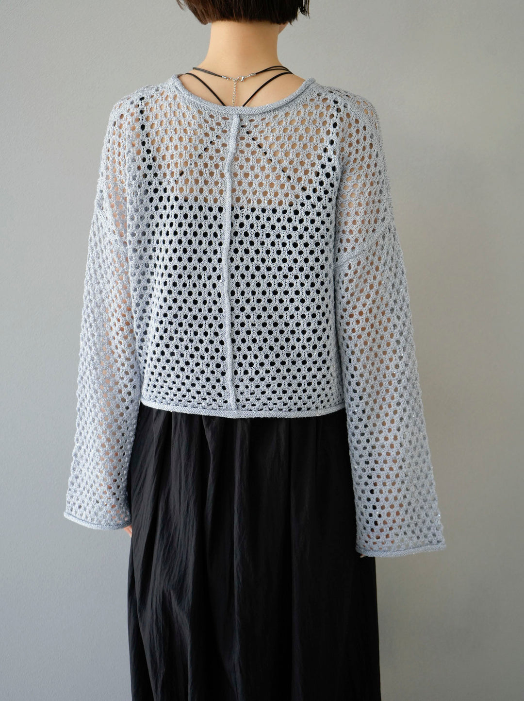 [Pre-order] Sequin Mesh Knit Pullover/Light Gray