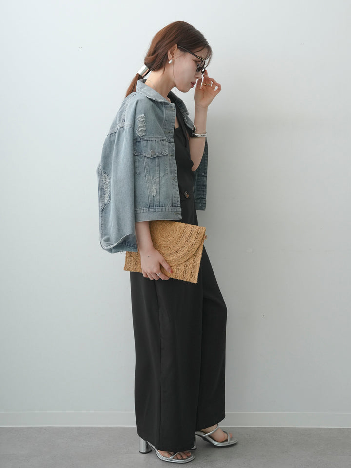 [予約]スカラップデザインサロペット/black