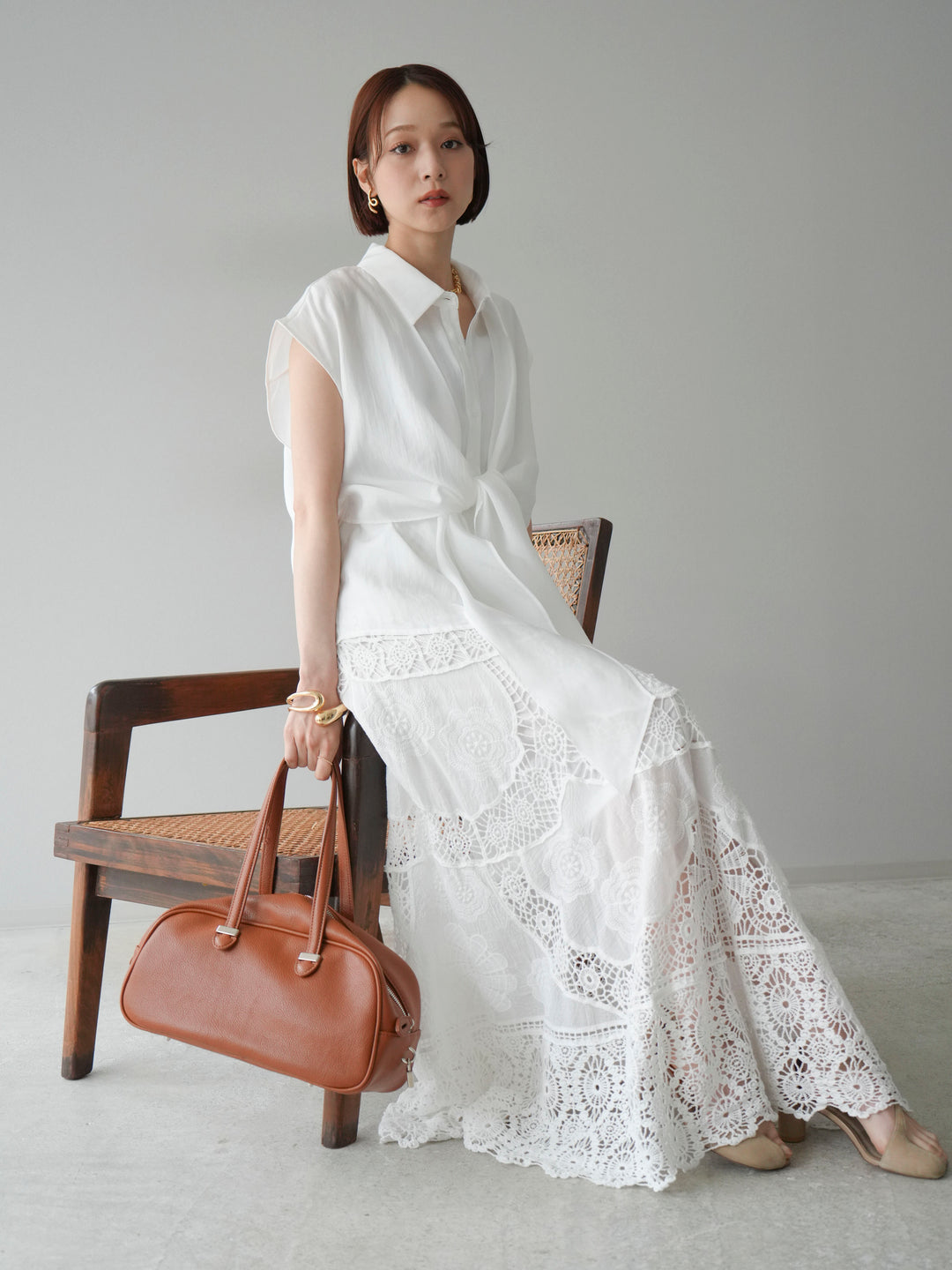 [予約]フロントタイシアーブラウス/アイボリー