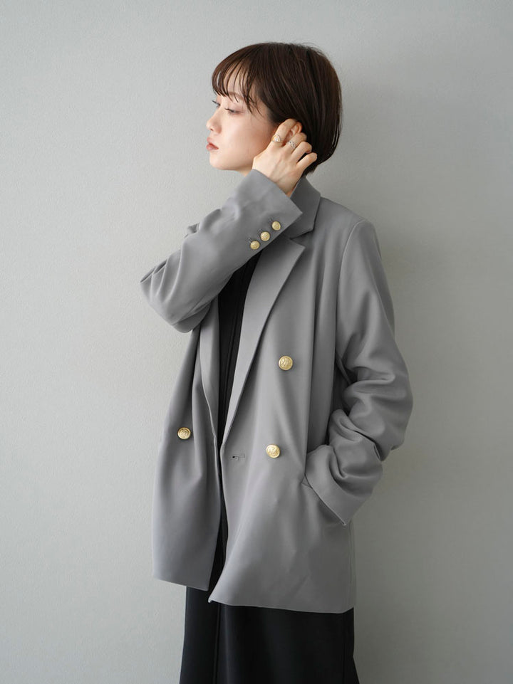 金紐扣雙層夾克/淺灰色
