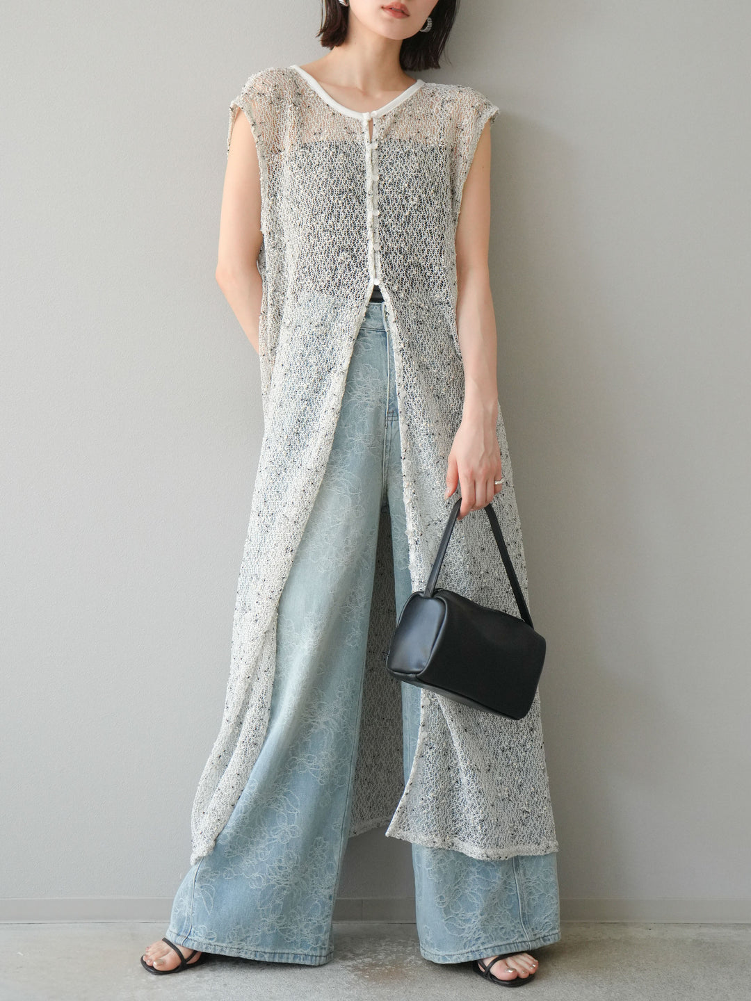 [預訂] 2WAY 棉絨網眼連身裙/米白色