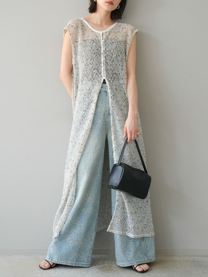 [預訂] 2WAY 棉絨網眼連身裙/米白色