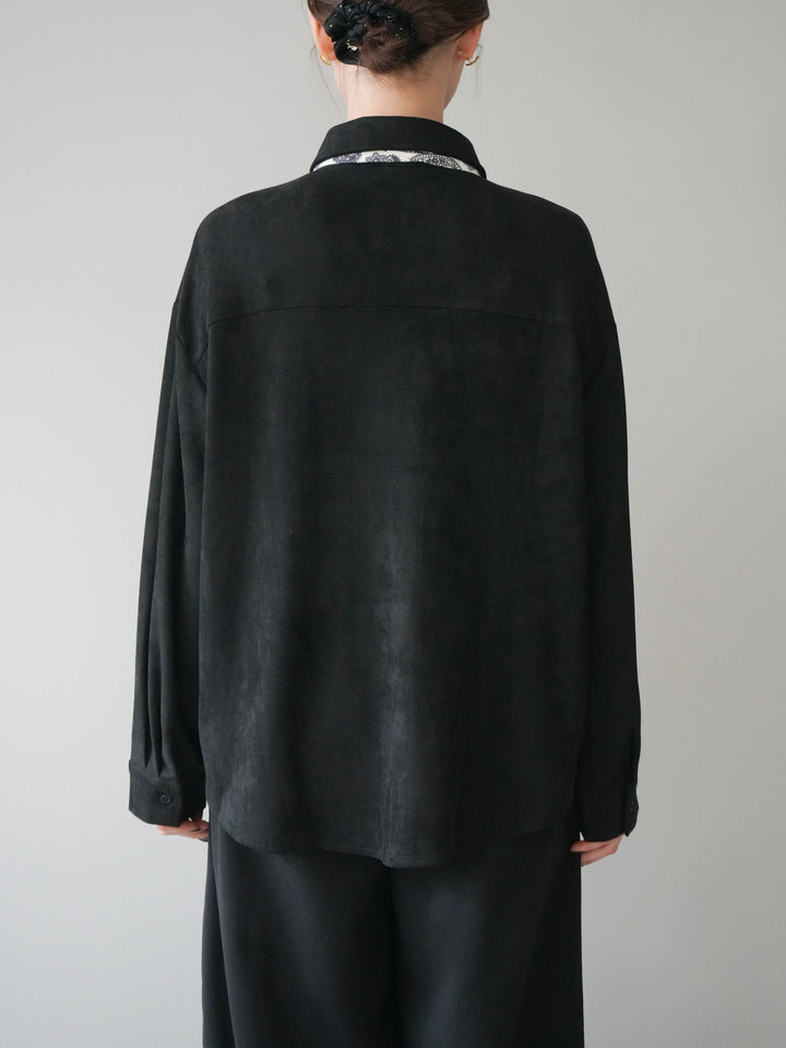 [予約]スカーフ付きスエードシャツ/black