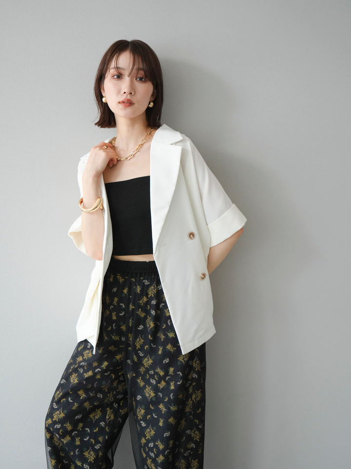 [予約]リネンライクハーフテーラードジャケット/アイボリー