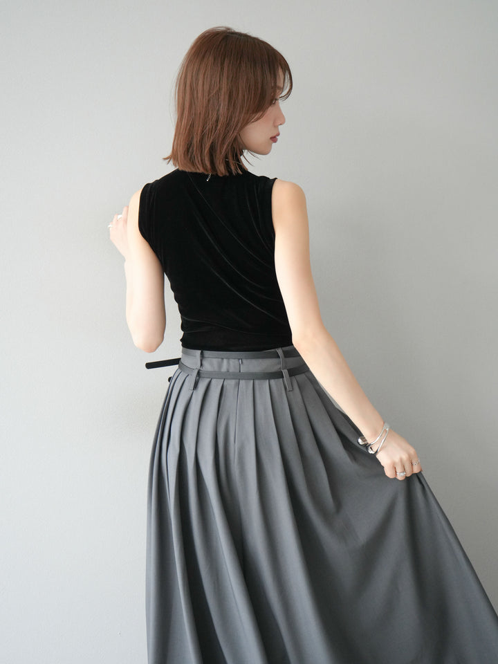 [予約]シアーベロアプチネックノースリーブトップス/ブラック