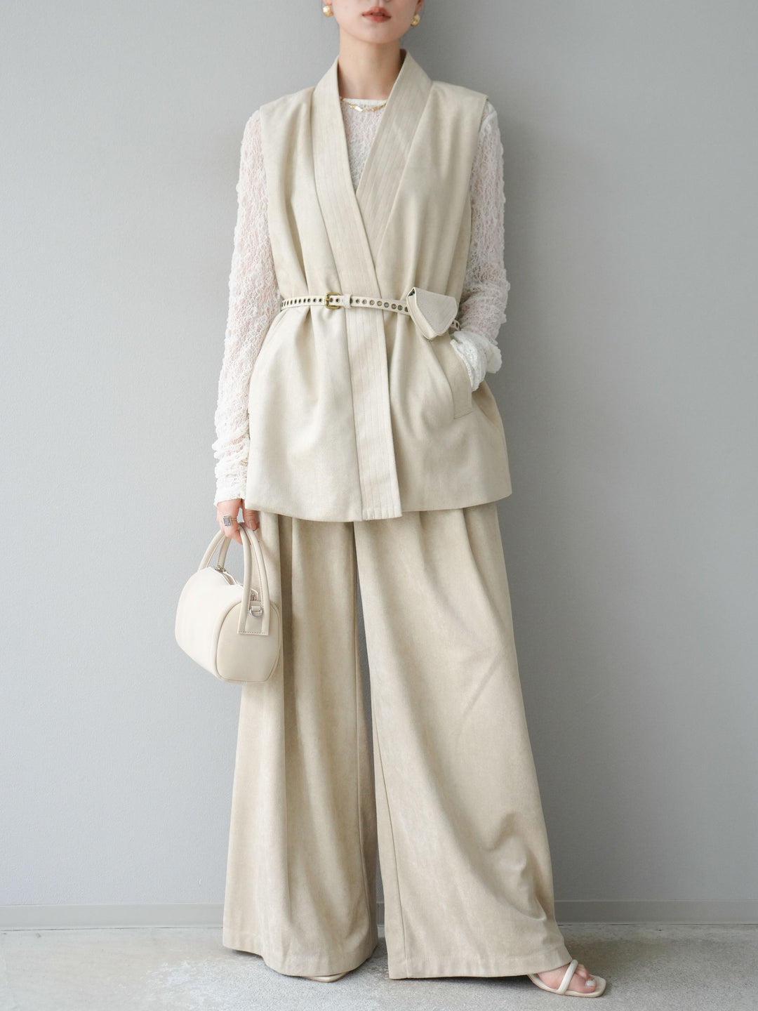 [SET]ポーチベルト付スウェードジレ×パンツSET UP(2set)