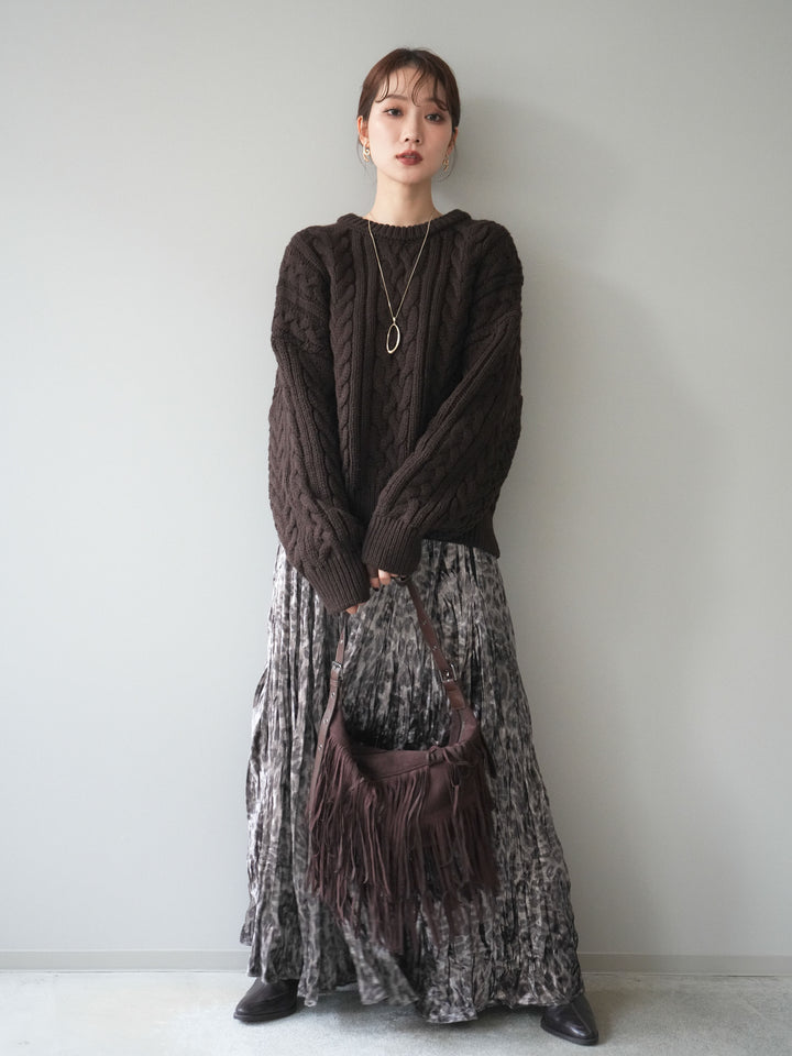 [予約]レオパードベロアワッシャーロングスカート/gray