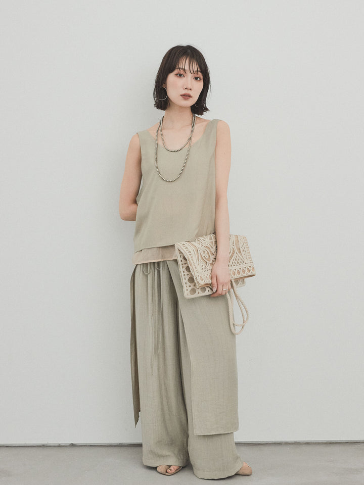 [預購] Washer Satin 薄紗多層背心/卡其米色