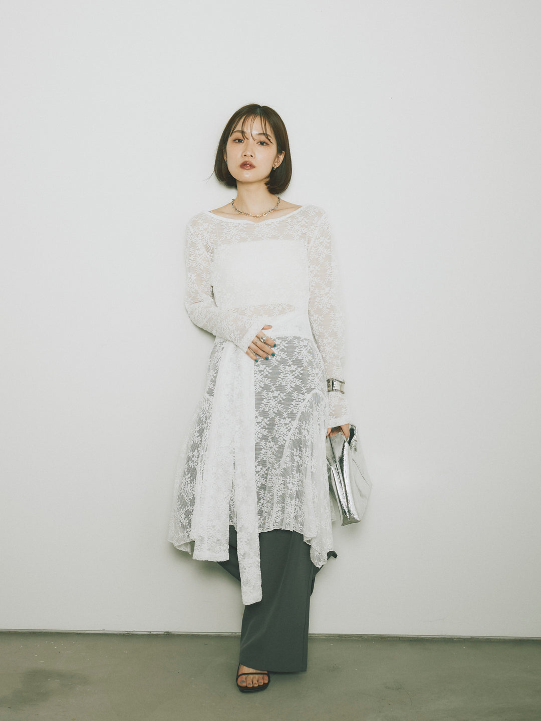 [予約]ラッフルレースロングトップス/オフ