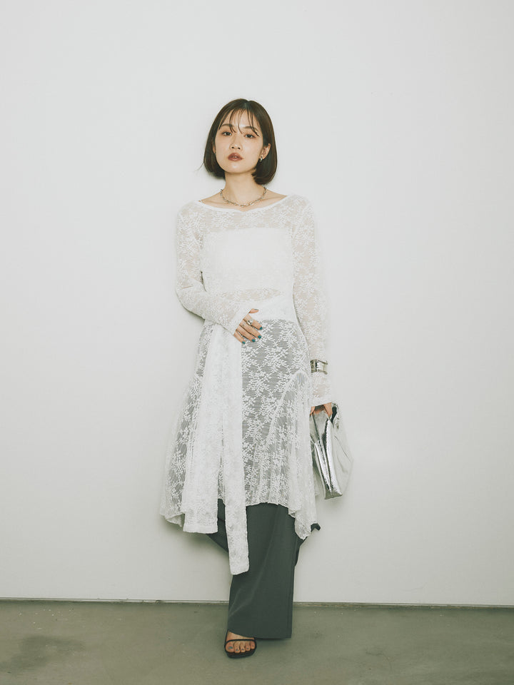 [予約]ラッフルレースロングトップス/オフ