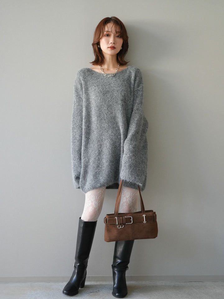 [予約]スパンコールミニシャギーニットチュニック/gray