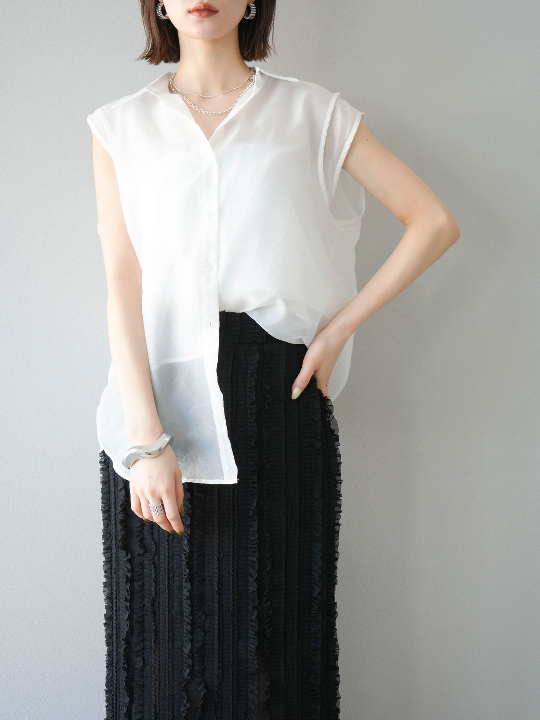 [SET] 硬紗層疊透視襯衫 + 硬紗層疊透視襯衫 (2set)